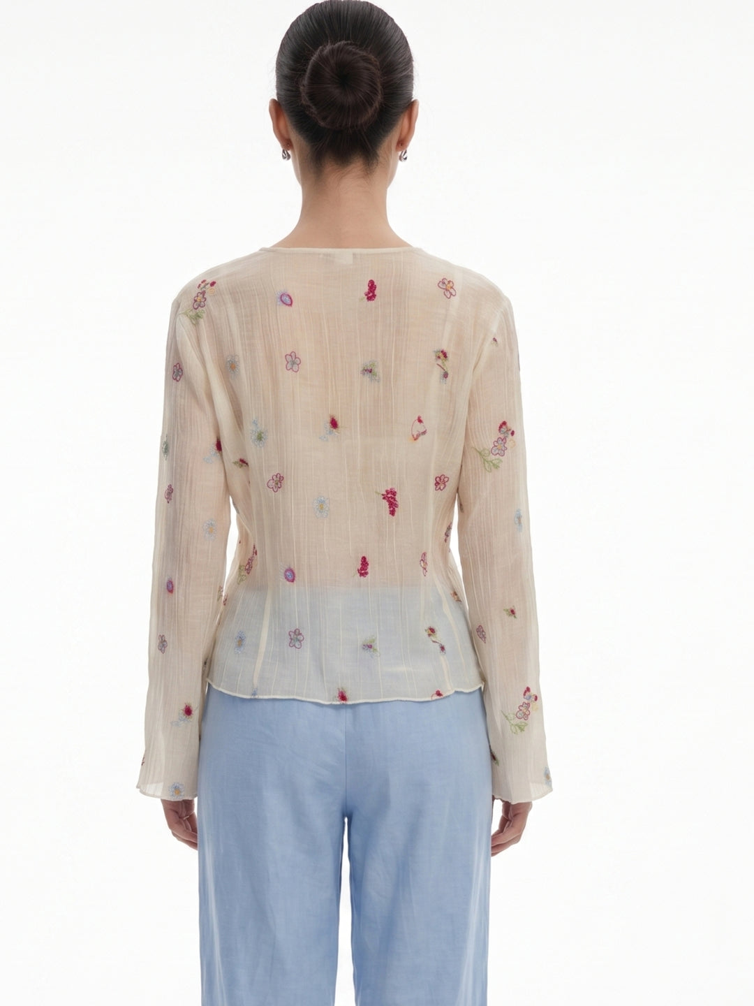 Off White Full Sleeve Front Buttoned Printed Top