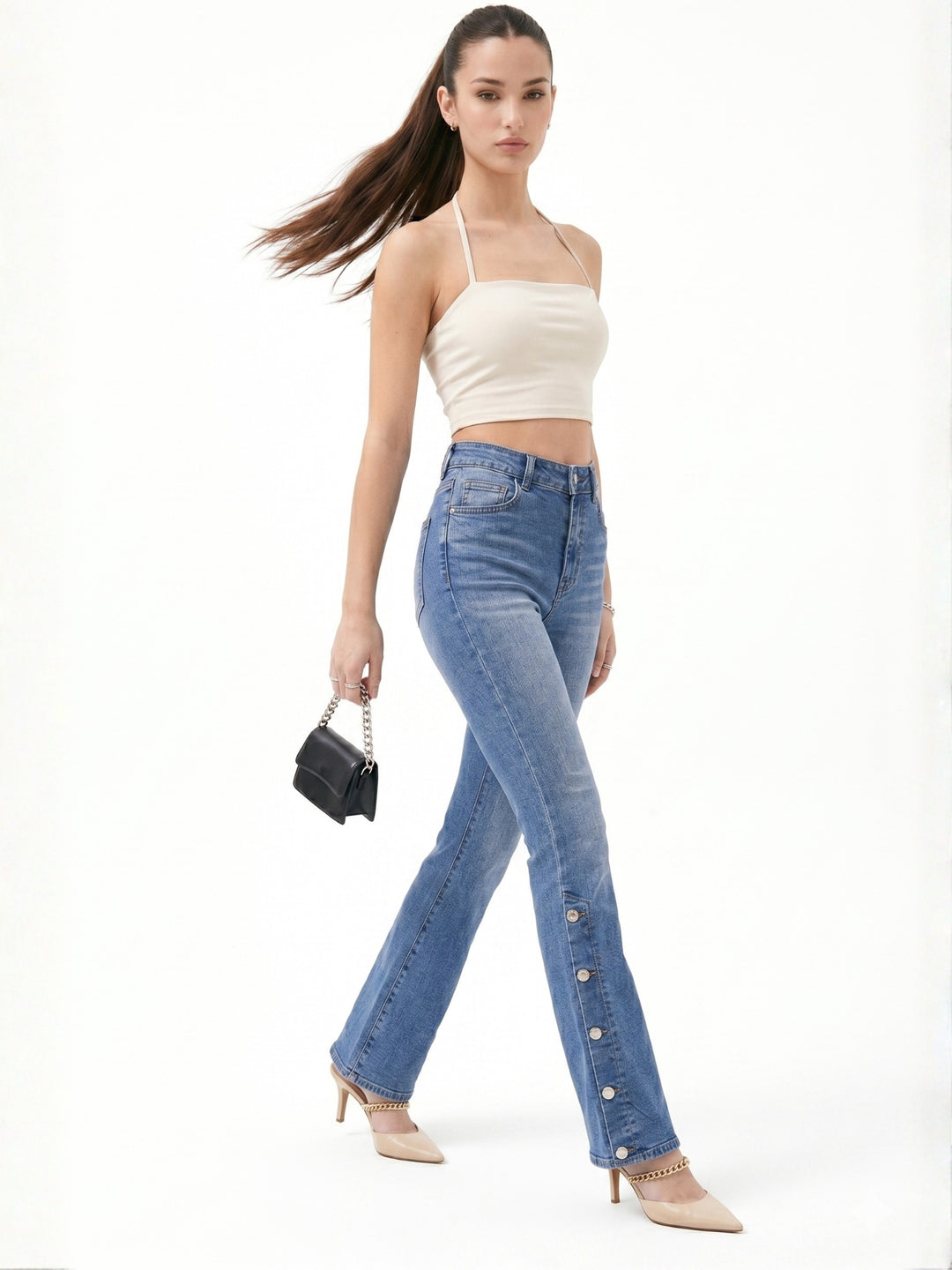 Light Blue Low Waist Fit&Flare Jeans