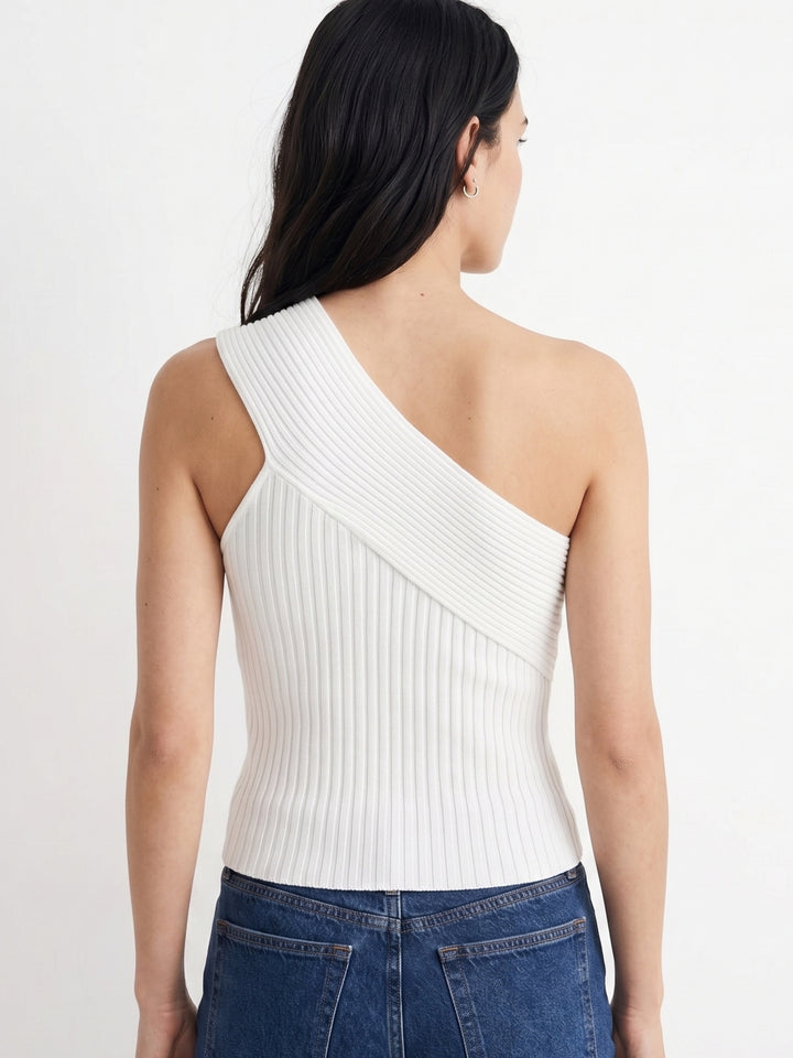 White One Shoulder Textured Knit Top