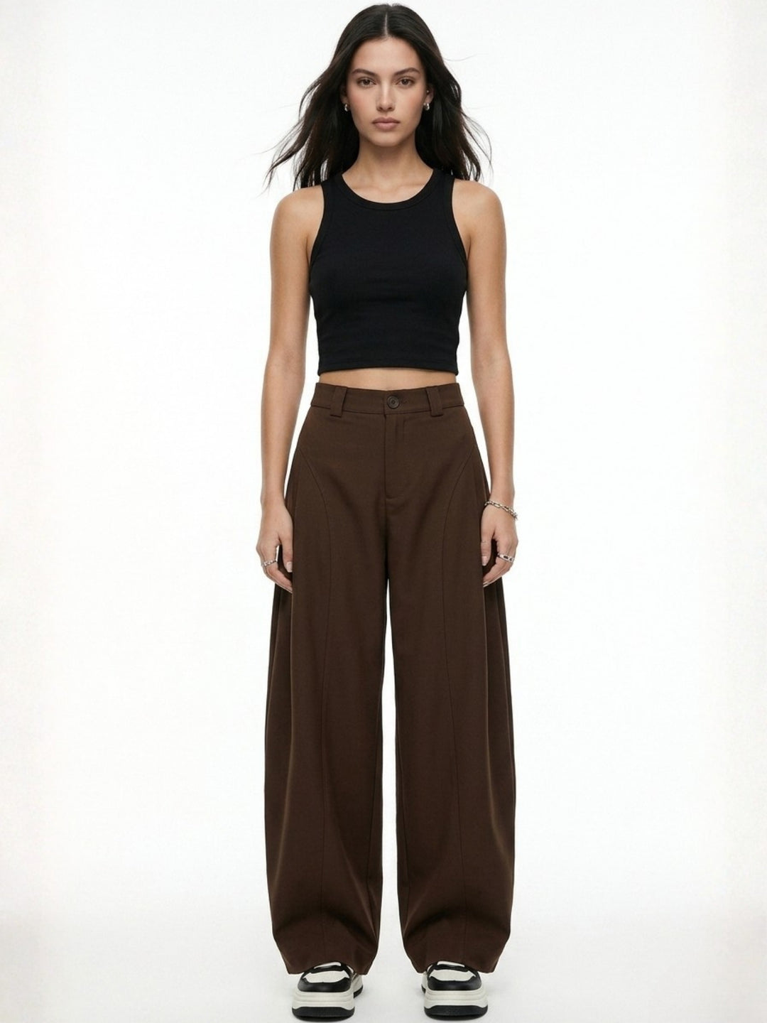 Brown High Waist Pleated Trousers