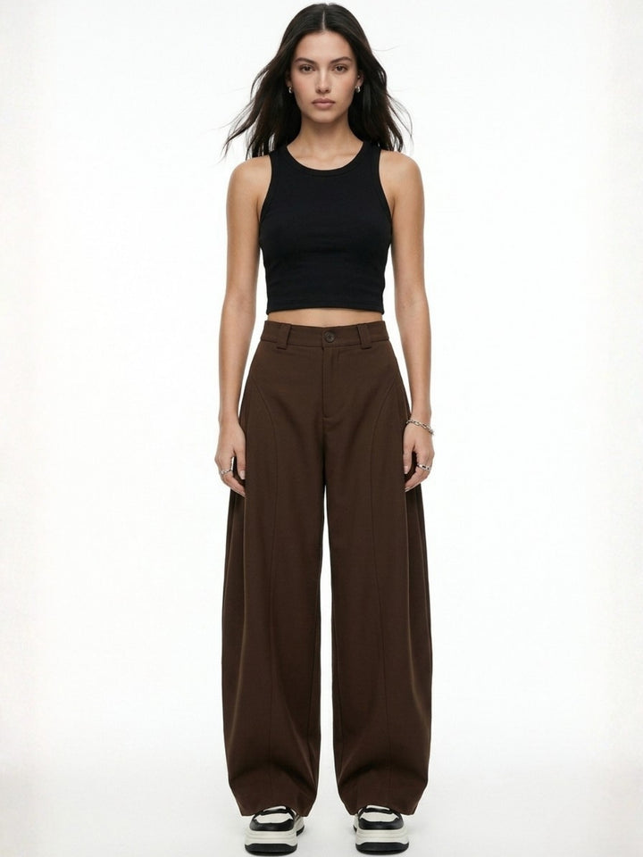 Brown High Waist Pleated Trousers