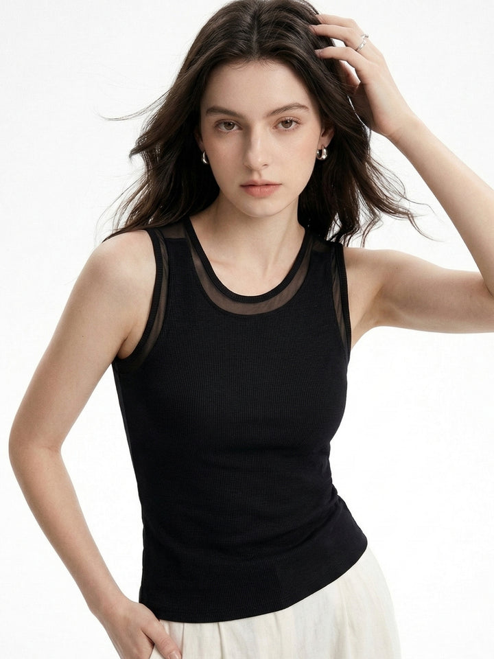 Black Double Layered Mesh Tank