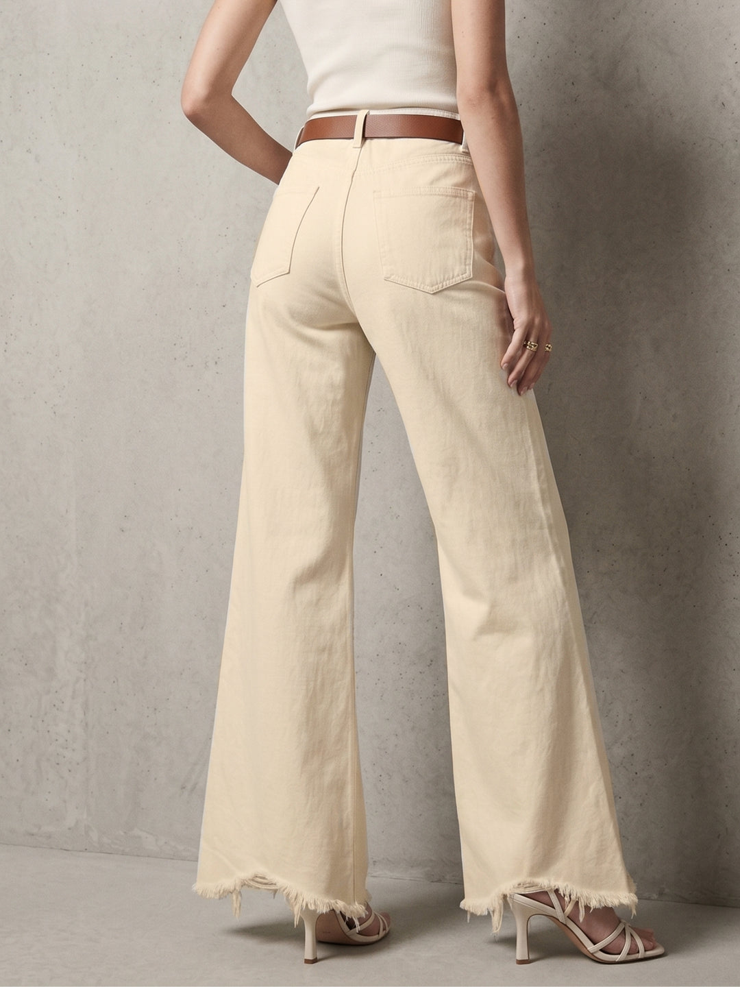 White Bottom Frayed Wide Leg Jeans