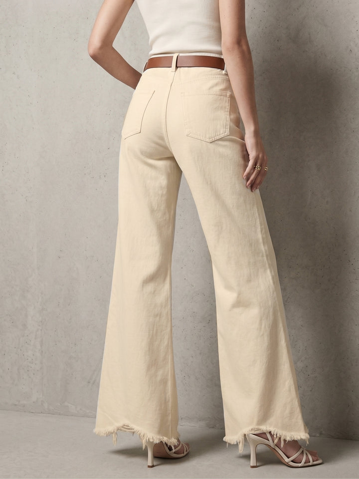 White Bottom Frayed Wide Leg Jeans
