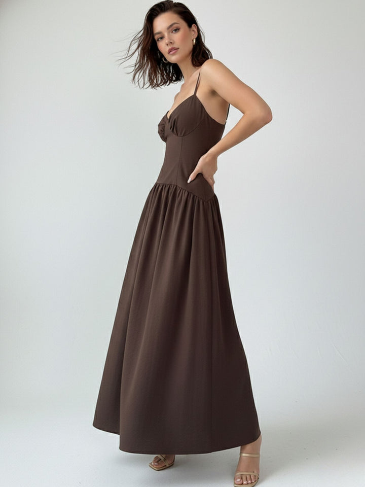 Brown Spaghetti Strap Drop Waist Dress