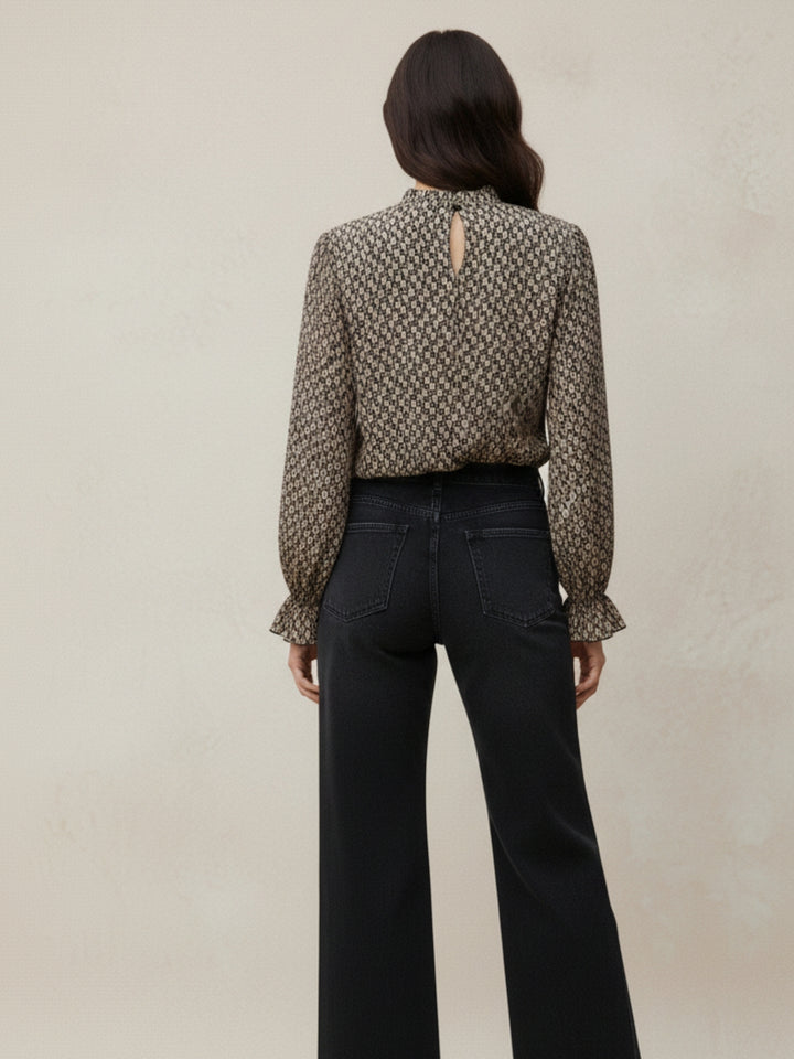 Khaki Bishop Sleeve Waist Tie-Up Top