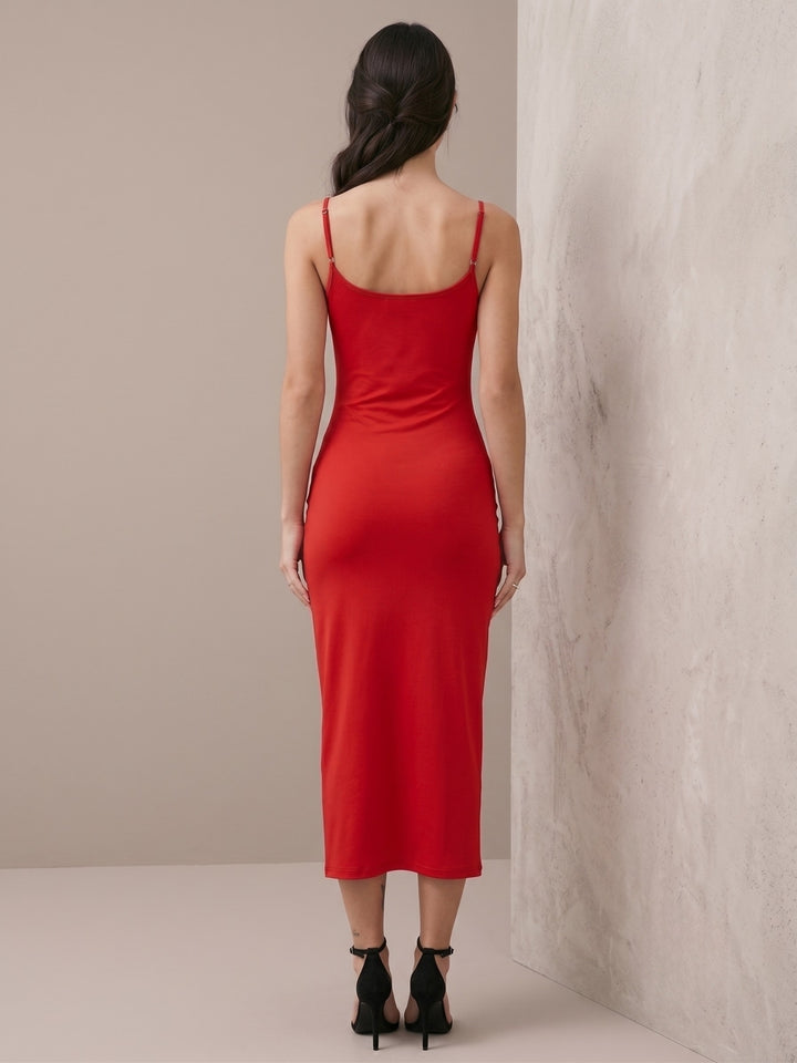 Red Strappy Ruched Bodycon Dress