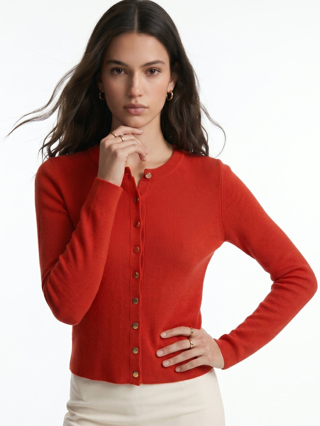 RED Full Sleeve Front Buttoned Top