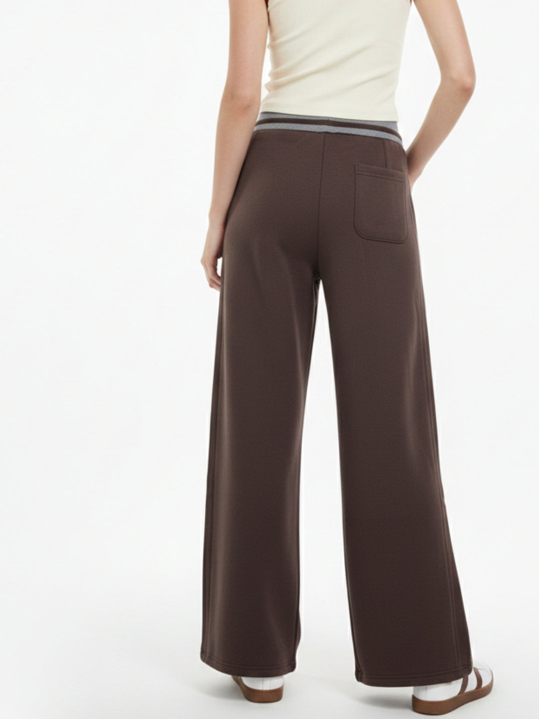 Brown Contrast Waist Wide Leg Pant
