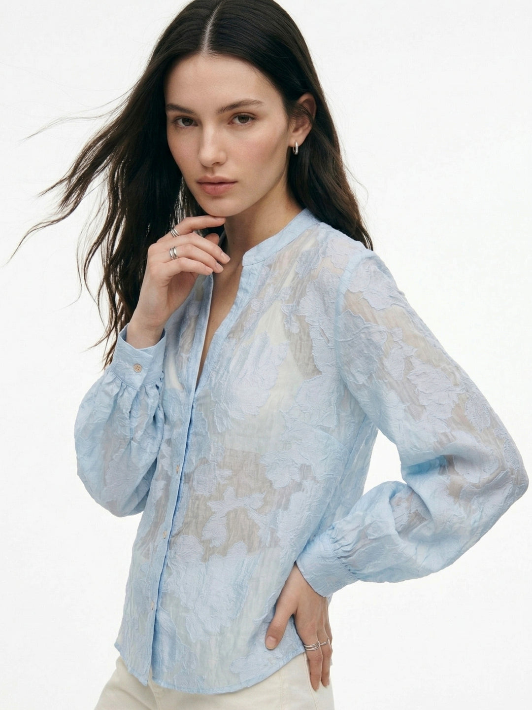 Blue Full Sleeve Textured Front Buttoned Shirt