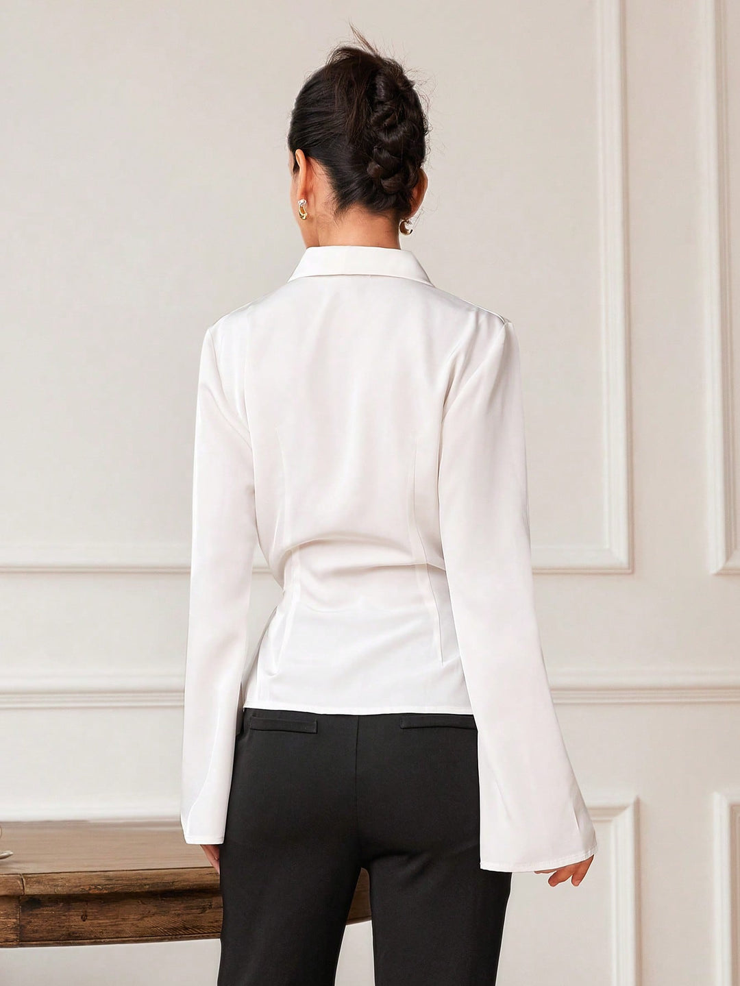 White Bell Sleeve Wrapped Detail Top