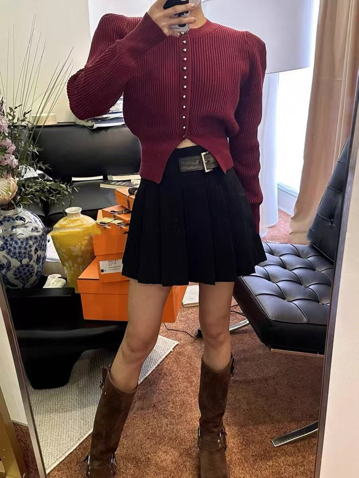 Maroon Full Sleeve Front Buttoned Cardigan