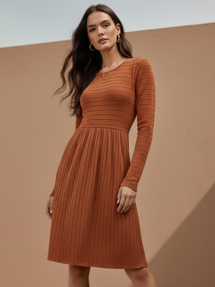 Rust Textured Rib Skater Dress