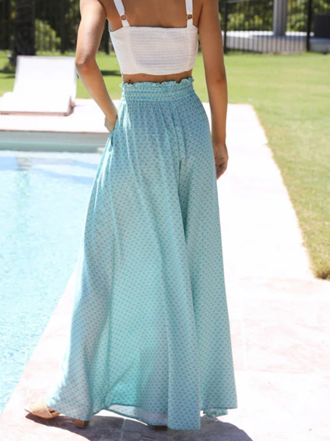 Blue Printed Wide Leg Pants