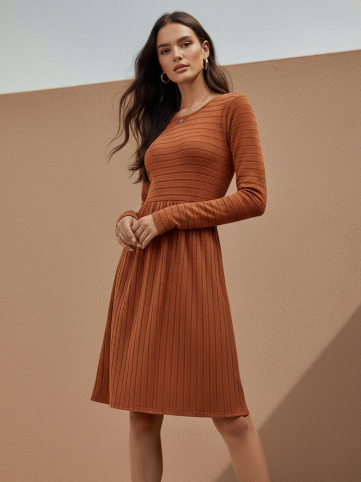 Rust Textured Rib Skater Dress