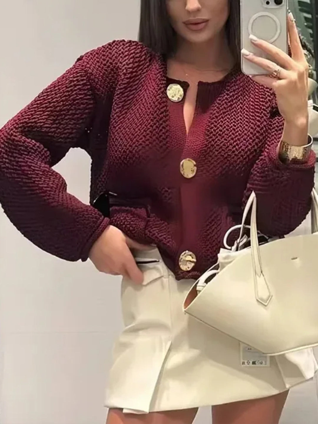 Wine Full Sleeves Buttondown Cardigans