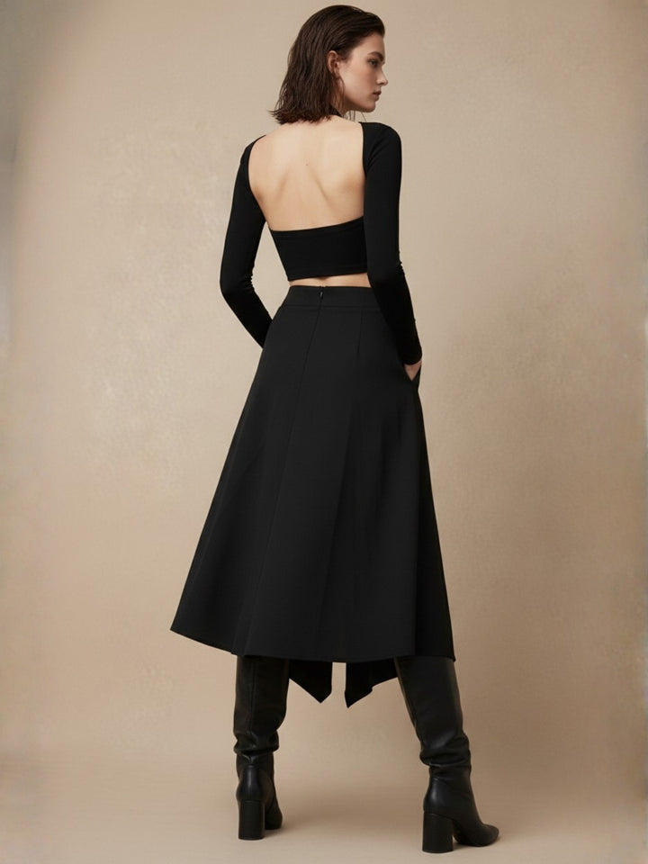 Black High Waist Floral Trimmed Skirt