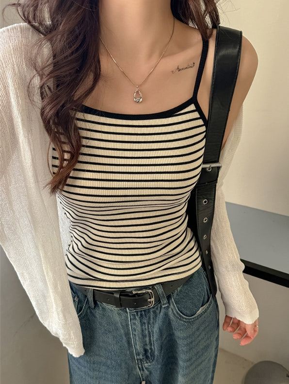White Contrast Trim Stripe Camisole
