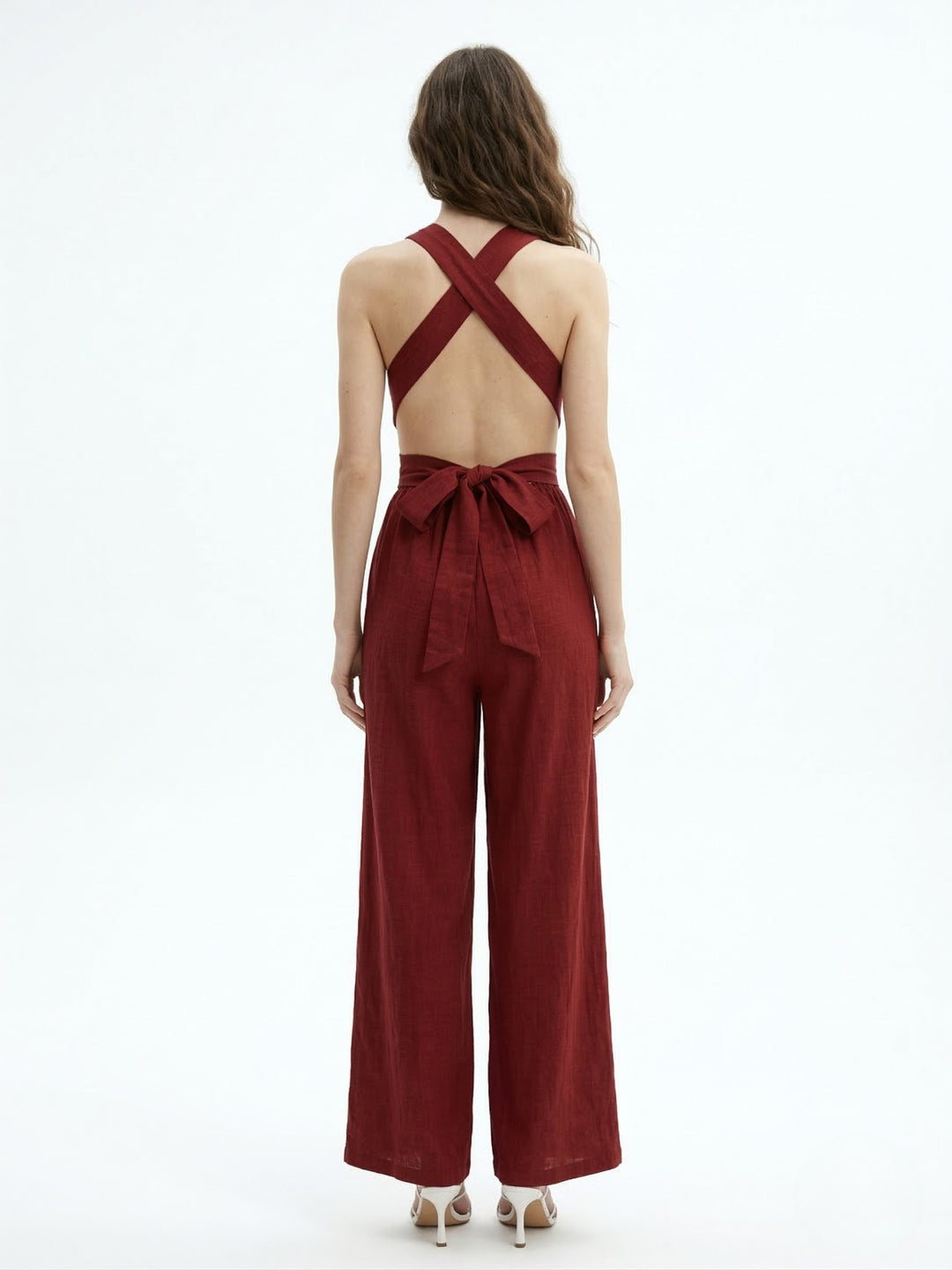 Maroon Metal Trim V Neck Jumpsuits
