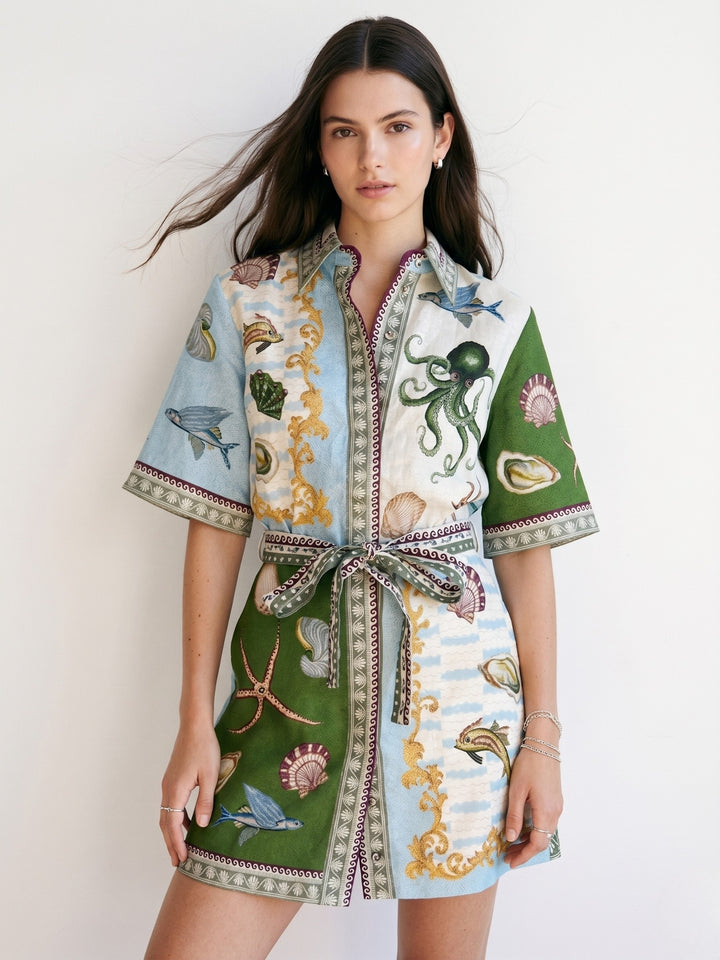 Multi Abstract Printed Waist Tie-Up Dress