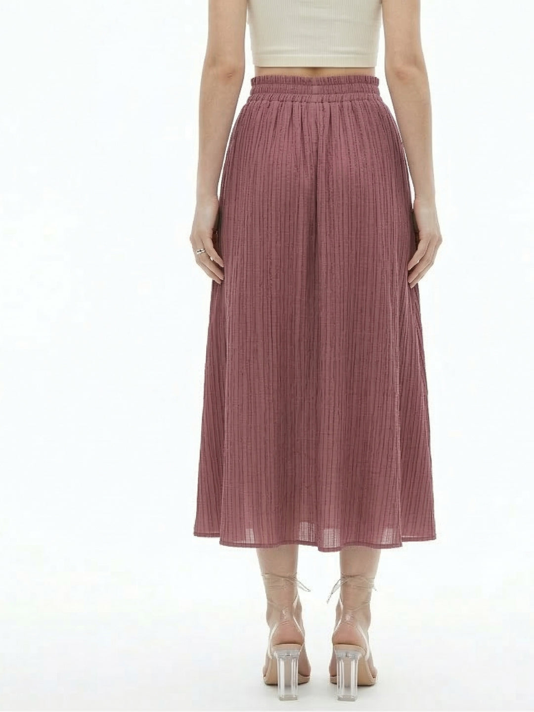 Mauve Smocked Waist Band Pleated Skirt