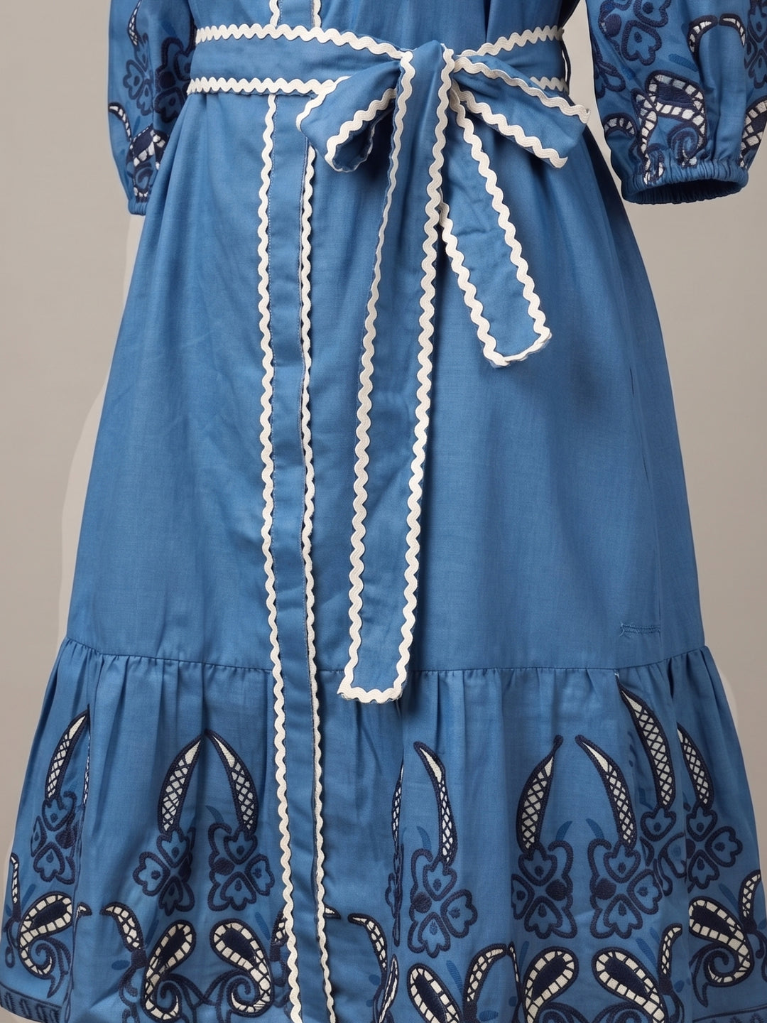 Blue Puff Sleeve Blue Flare Dress