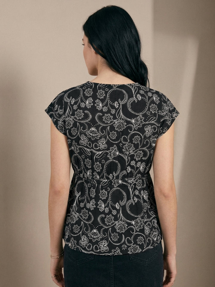 Black Floral Print Top