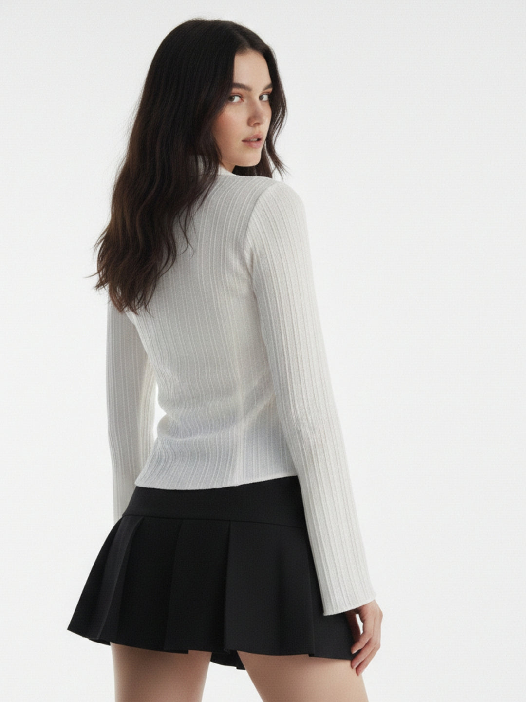 White Textured Button Down Cinched Waist Shirt