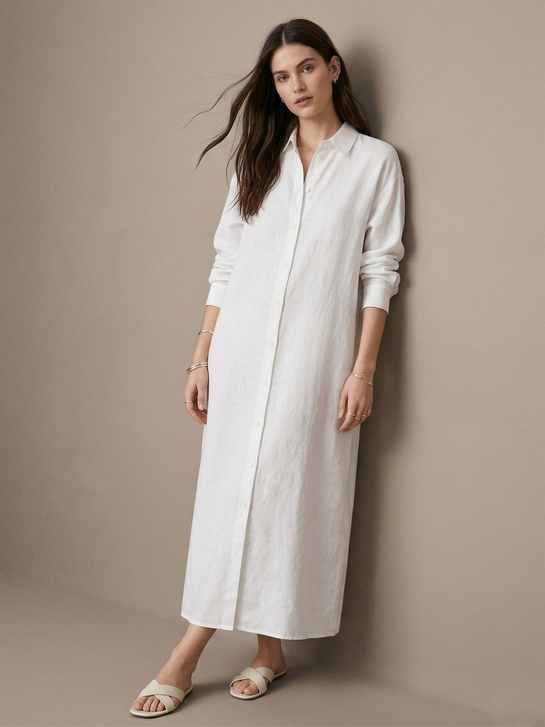 White Straight Fit Shirt Dress