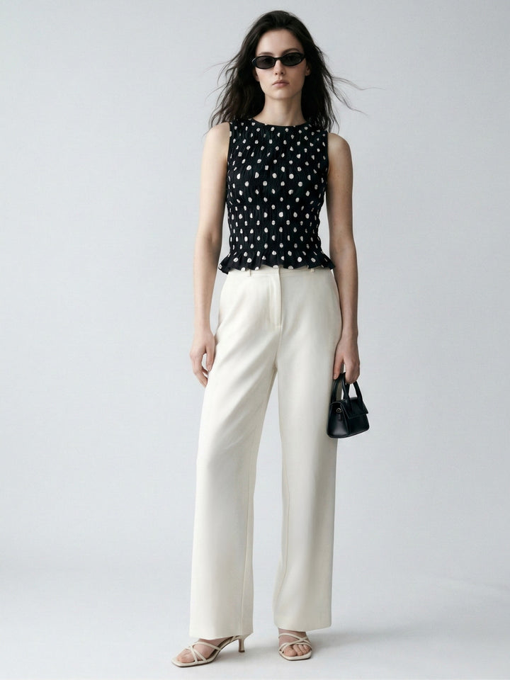 Black Ruffled Polka Dot Top