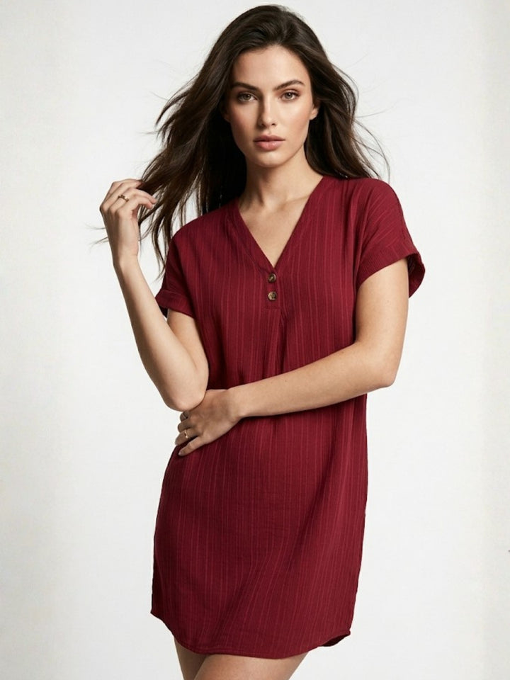 Maroon Short Sleeve A-Line Dress