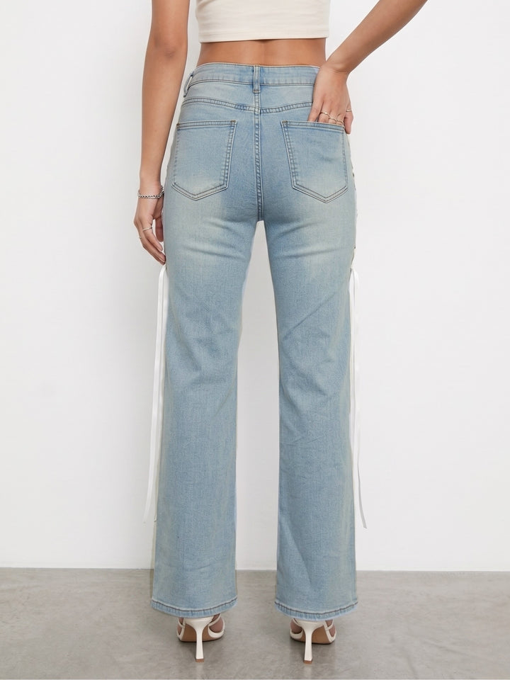 Light Blue Side Tie-Up Jeans