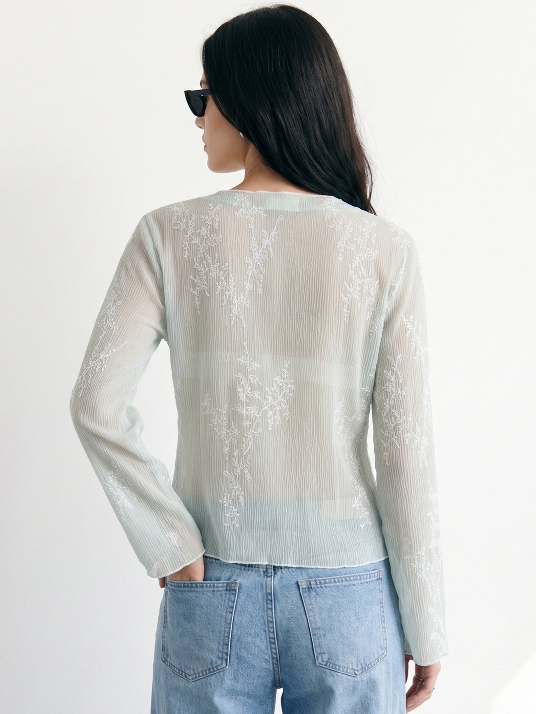 Mint Sheer Floral Lace Shirt