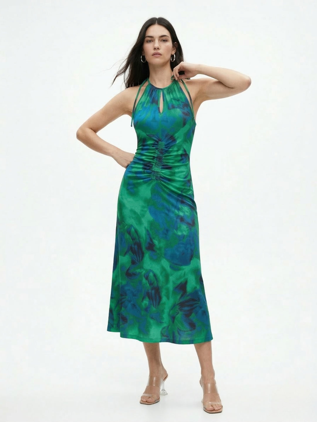 Green Halter Neck Key Hole Bodycon Dress