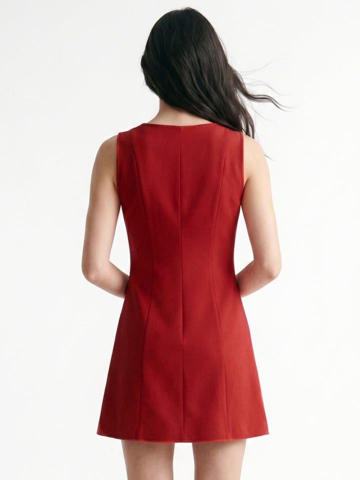 Red Sleeveless Tailored Dress