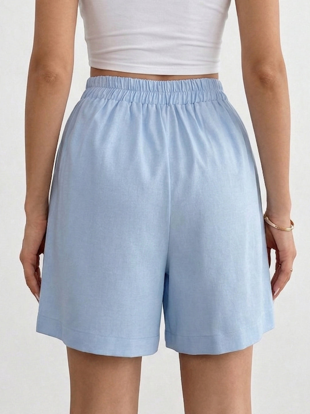 Blue High Waist Pleated Shorts