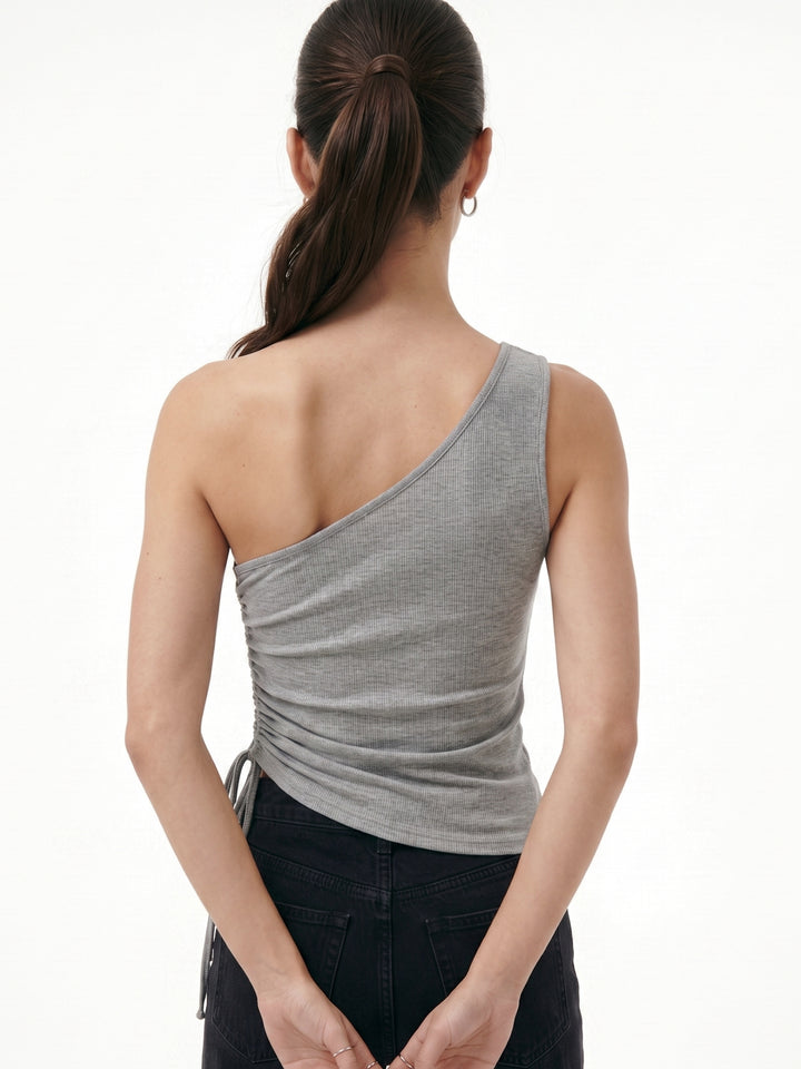 Grey One Shoulder Side Ruched Top