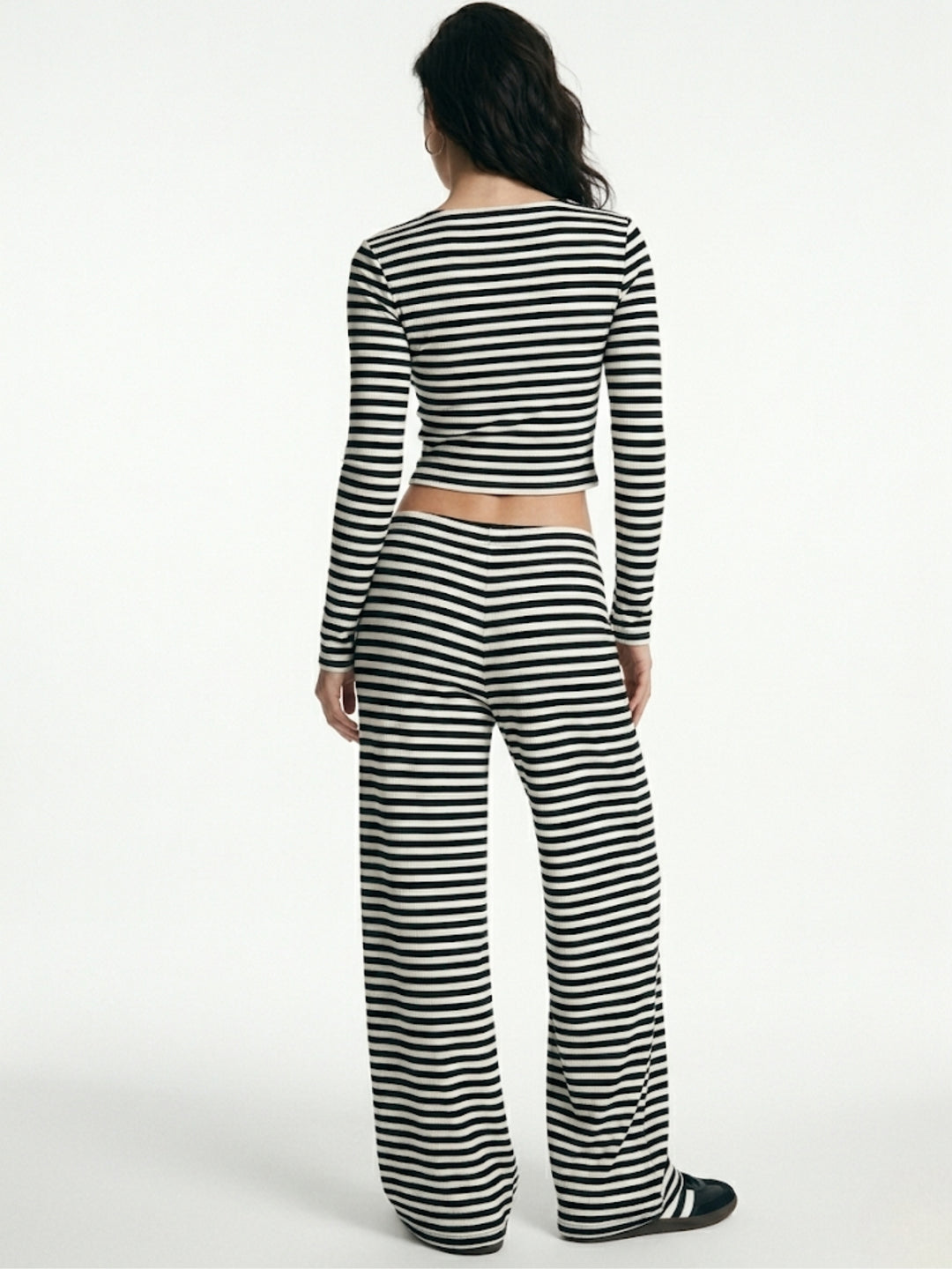 Black Striped Top And Pants Co-Ord Set