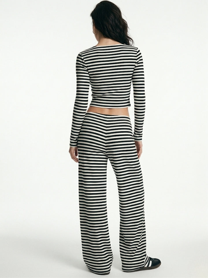Black Striped Top And Pants Co-Ord Set