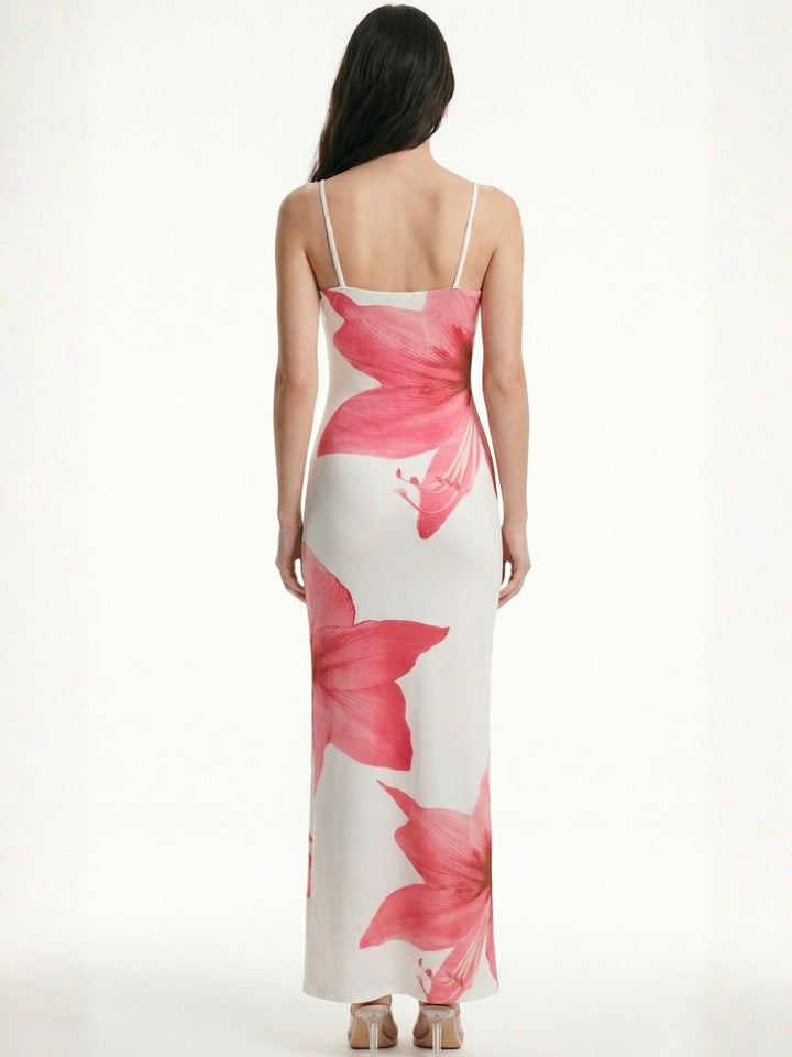 Pink Spaghetti Strap Floral Printed Dress