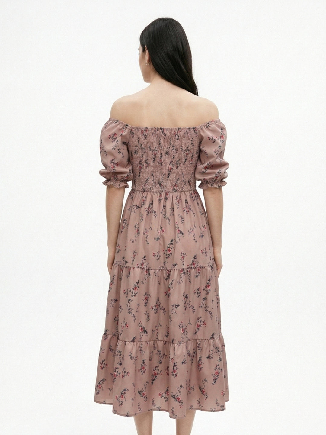 Brown Short Sleeve Square Neck Dress