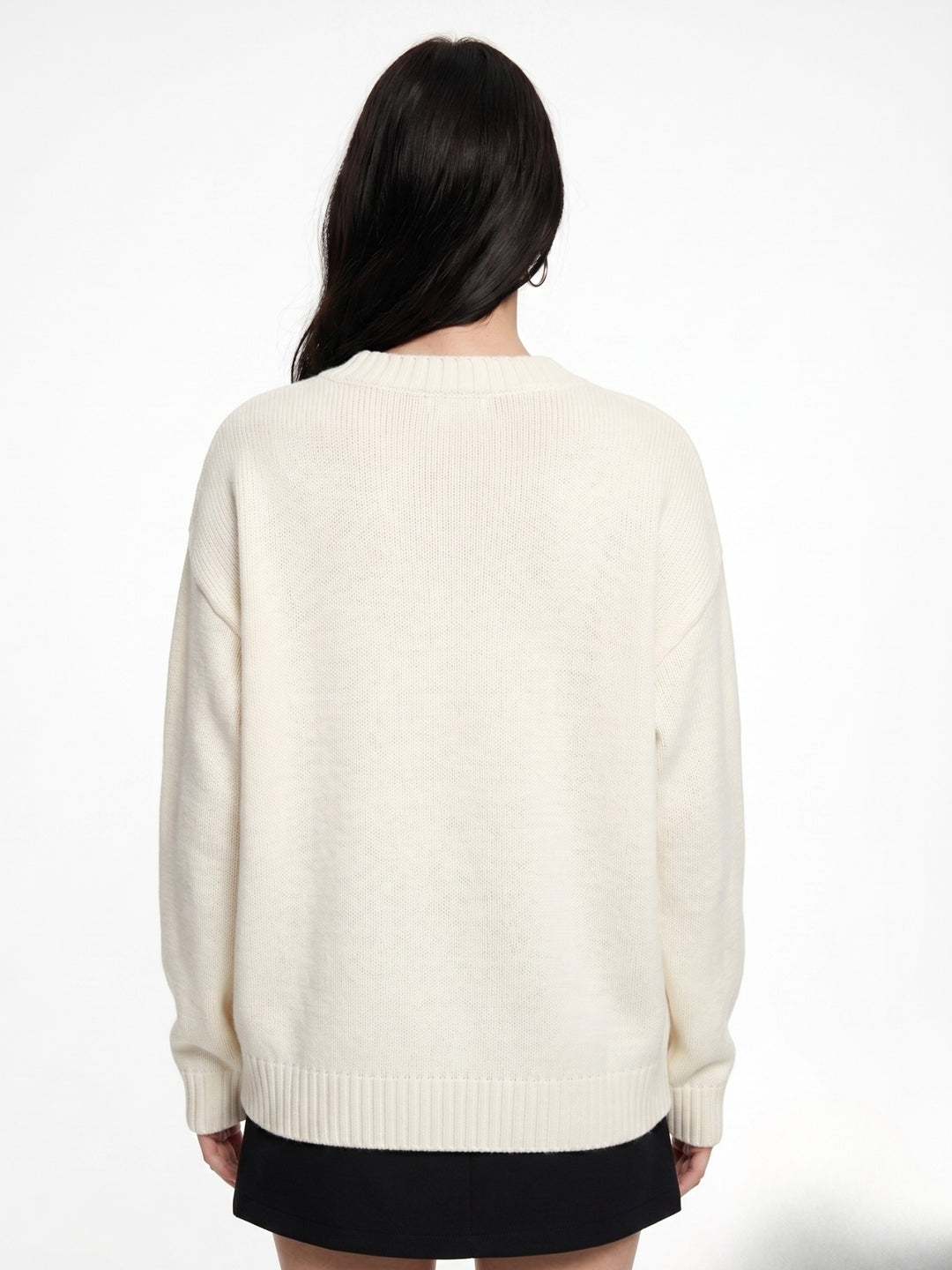 Cream High Neck Sweater With Bow Grpahic