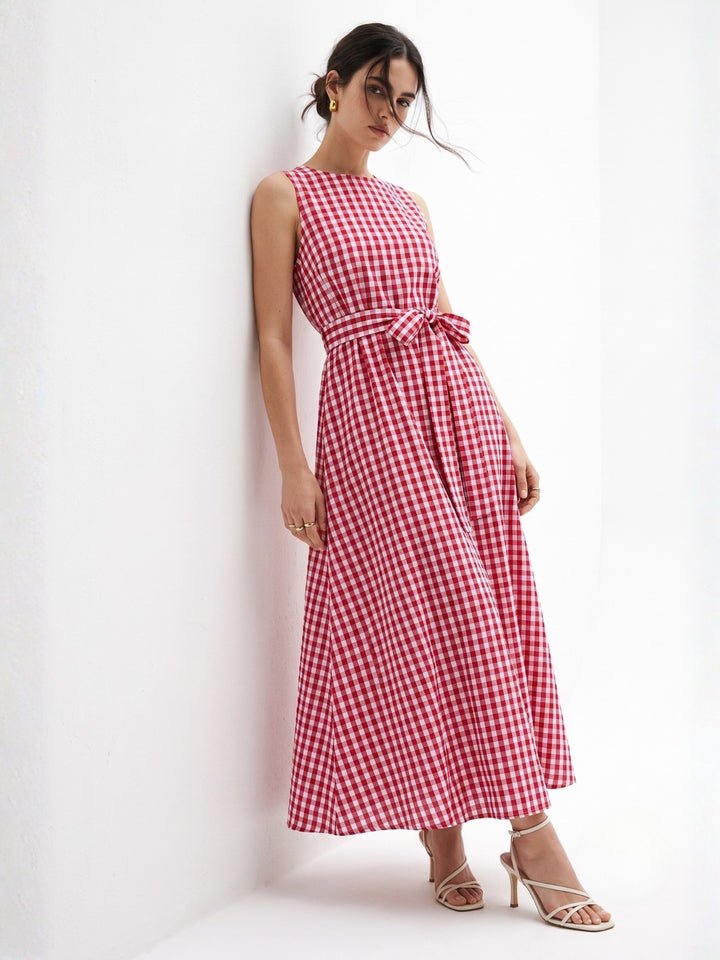 Red Waist Bow Flare Dress