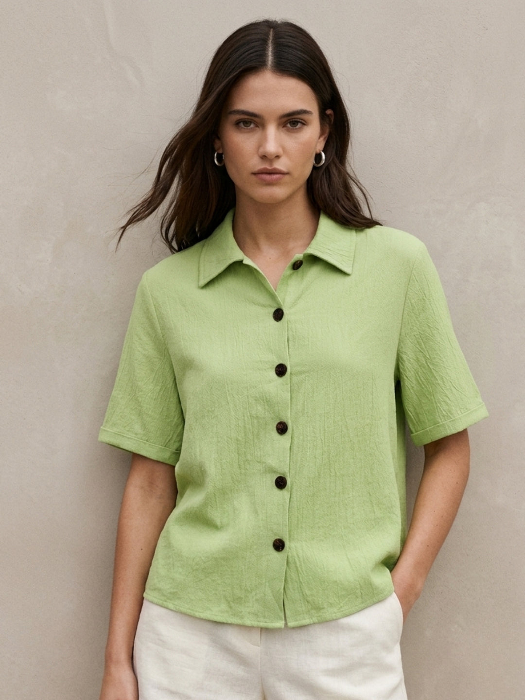 Green Front Buttoned Shirt