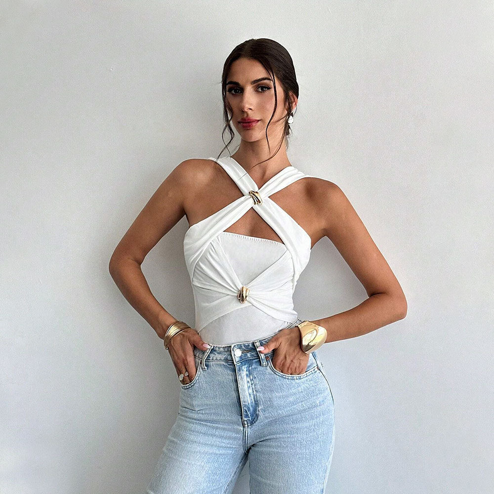 White Buckle Attach Front Detail Top