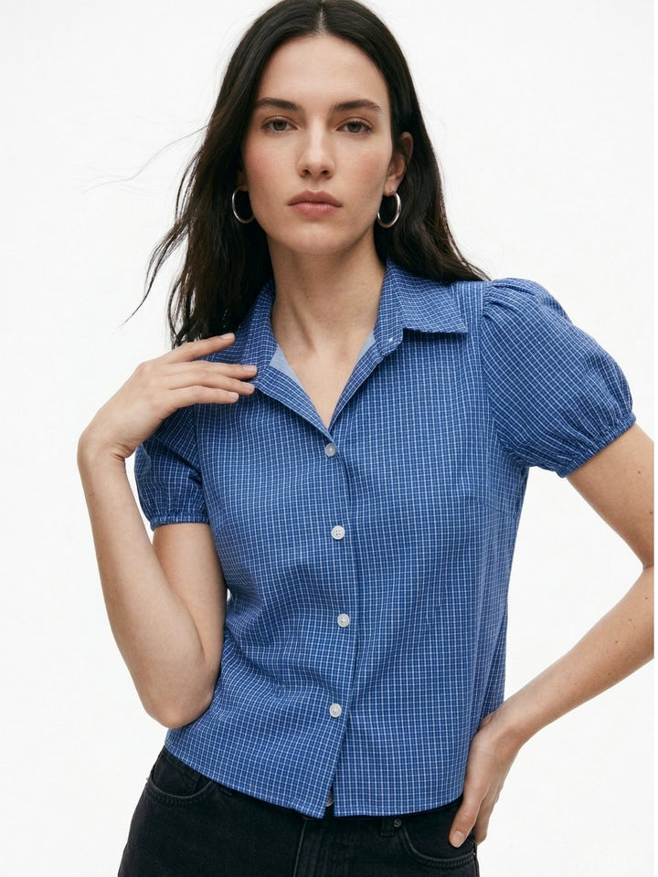 Blue Short Sleeve Collared Shirt