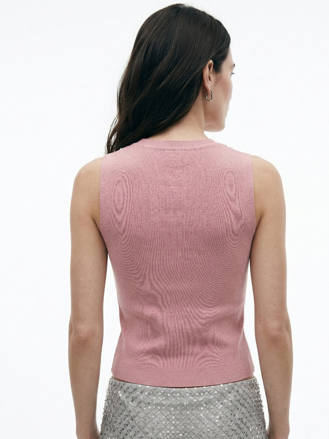 Pink Sleeveless Neck Embellished Tank