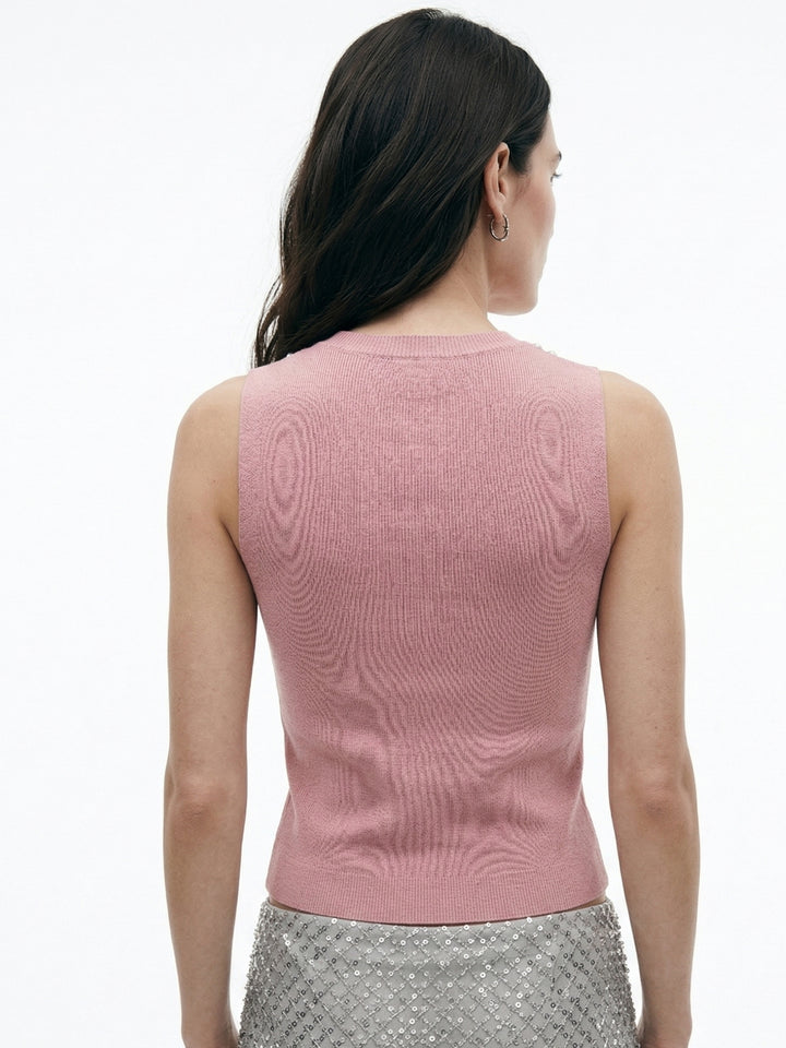 Pink Sleeveless Neck Embellished Tank