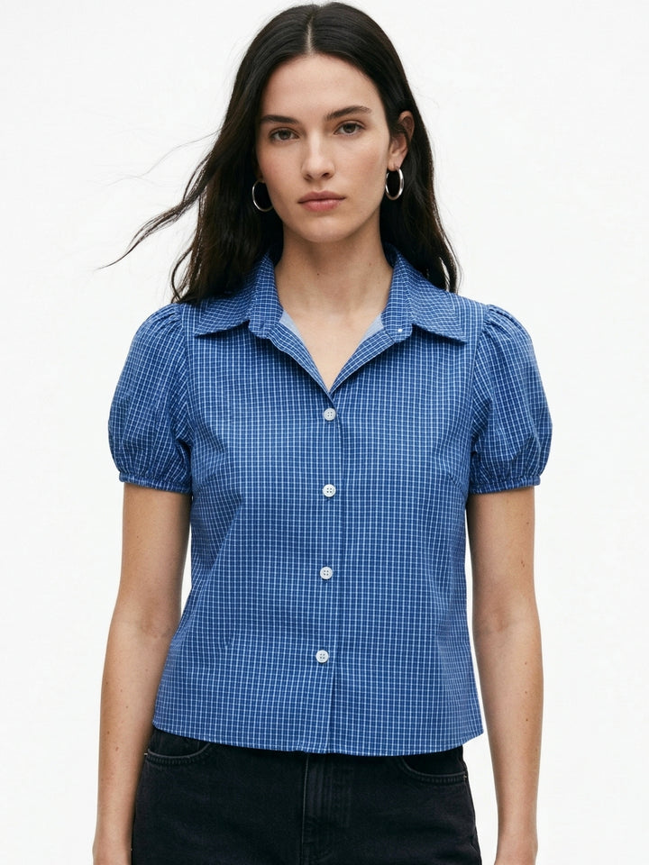 Blue Short Sleeve Collared Shirt