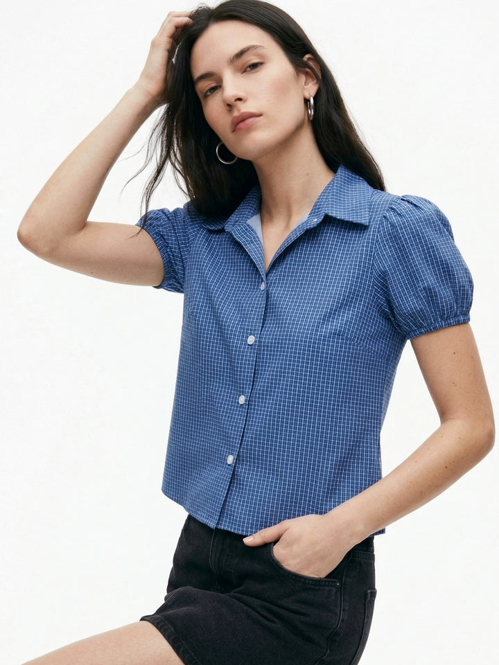 Blue Short Sleeve Collared Shirt